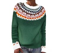 Fairisle - Jersey de punto térmico para mujer, talla grande, para invierno, cálido, vintage, nórdico, Fair Isle, suéteres de ganchillo para vacaciones, ropa de punto festiva, verde, 3XL