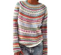 Fairisle - Suéter de lana de manga larga con cuello redondo para mujer, suéter de punto retro para otoño e invierno, ropa de punto nórdico elegante, suéter de Navidad para niñas, #01 Azul, XXL