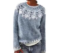 Fairisle - Suéter de lana de manga larga con cuello redondo para mujer, suéter de punto retro para otoño e invierno, ropa de punto nórdico elegante, suéter de Navidad para niñas, #13 Plateado, 4XL