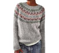 Fairisle - Suéteres de punto para mujer del Reino Unido, suéteres de punto, casuales, cómodos, de cuello redondo, holgados, de manga larga, ligeros, con puños acanalados, prendas de punto para otoño e