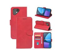 (Fairphone 5, bright red) Flip Phone Case for Fairphone 5 Calfskin Front Buckle Wallet Card Holder Protective Case