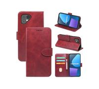 (Fairphone 5, red) Flip Phone Case for Fairphone 5 Calfskin Front Buckle Wallet Card Holder Protective Case