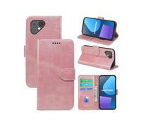 (Fairphone 5, Rose gold) Flip Phone Case for Fairphone 5 Calfskin Front Buckle Wallet Card Holder Protective Case