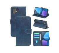 (Fairphone 6, blue) Flip Phone Case for Fairphone 5 Calfskin Front Buckle Wallet Card Holder Protective Case