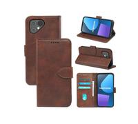 (Fairphone 6, brown) Flip Phone Case for Fairphone 5 Calfskin Front Buckle Wallet Card Holder Protective Case