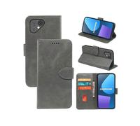(Fairphone 6, grey) Flip Phone Case for Fairphone 5 Calfskin Front Buckle Wallet Card Holder Protective Case
