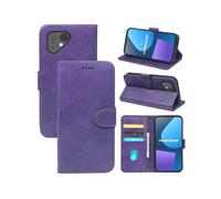 (Fairphone 6, Purple) Flip Phone Case for Fairphone 5 Calfskin Front Buckle Wallet Card Holder Protective Case