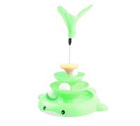 Fairsailrain Cat Turntable Ball Toy, 3 Levels Interactive Turntable with Feather Stick, Premium PP Material, Automatic Design, 2 Ways to Play for Cats and Kittens (Verde)