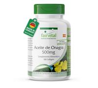 fairvital, aceite de onagra 500mg, 180 cápsulas blandas, 1000mg al día, con vitamina E, ácido linoleico, calidad certificada y alta dosis, fabricado en Alemania