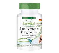 fairvital Betacaroteno 25 000 UI, 90 cápsulas blandas, 15mg por cápsula, ALTA DOSIS, provitamina A