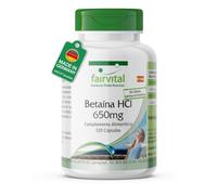 fairvital Betaína HCl 650mg, 120 cápsulas, cápsulas de clorhidrato de betaína, con pepsina, ALTA DOSIS