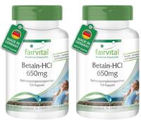 fairvital Betaína HCl 650mg, 120 cápsulas, cápsulas de clorhidrato de betaína, con pepsina, ALTA DOSIS, VEGANO (Paquete de 2)