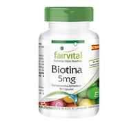 fairvital Biotina 5mg, 90 cápsulas, fáciles de tragar, con 5000 mcg de vitamina B7 por cápsula, ALTA DOSIS, sin lactosa, VEGANO