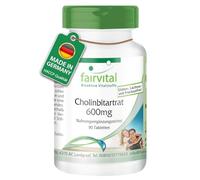 fairvital Bitartrato de colina 600mg, 90 comprimidos, hígado y metabolismo de las grasas*, con un 40% de colina, calidad certificada y alta dosis, 100% vegano, fabricado en Alemania