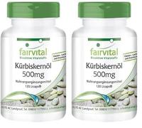 fairvital Cápsulas de aceite de semillas de calabaza, 120 LiCaps®, fáciles de tragar, 2000mg por dosis diaria, natural y prensado en frío, alta dosis, VEGANO (Paquete de 2)