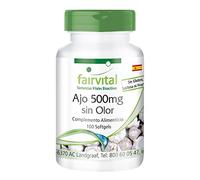 fairvital Cápsulas de ajo 500mg, 100 cápsulas blandas, fáciles de tragar, contienen alicina, extracto de ajo 100:1, ALTA DOSIS y sin olor