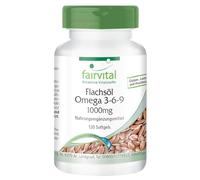 fairvital Cápsulas de omega 3-6-9, ALTA DOSIS con 2000mg de aceite de linaza (Flaxseed Oil) por dosis diaria, ácido linoleico y ácido alfa-linolénico naturales, prensado en frío, 120 cápsulas blandas