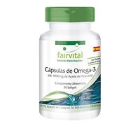 fairvital Cápsulas de omega-3 con 1000mg de aceite de pescado, 90 cápsulas blandas, ALTA DOSIS, 3000mg por dosis diaria, con EPA y DHA
