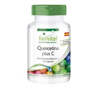 fairvital Cápsulas de quercetina con vitamina C, 120 cápsulas, ALTA DOSIS, 250mg de quercetina más 300mg de vitamina C por cápsula, VEGANAS, antioxidante
