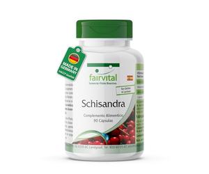fairvital Cápsulas de schisandra, 90 cápsulas, 150mg de extracto de schisandra por cápsula, ALTA DOSIS, Wu Wei Zi (Schisandra chinensis), estandarizado al 9% de schisandrina, VEGANO