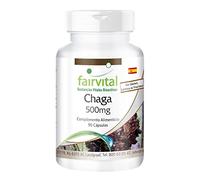 fairvital Chaga 500mg, 90 cápsulas, fáciles de tragar, 500mg de polvo de hongo chaga por cápsula, ALTA DOSIS, Inonotus obliquus, VEGANO