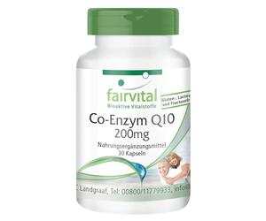 Fairvital | Coenzima Q10 200mg - VEGANA - CoQ10 Ubiquinona - Dosis elevada - 30 Cápsulas - Calidad Alemana