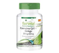 fairvital Coenzima Q10 + extracto de ginkgo biloba, 90 cápsulas, fáciles de tragar, ALTA DOSIS, CoQ10 ubiquinona + ginkgo, VEGANO