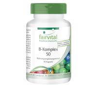 fairvital Complejo de vitamina B 50, 90 cápsulas, fáciles de tragar, 500µg de vitamina B12, con vitaminas del grupo B (B1, B2, B3, B5, B6, B7, B9, B12), ALTA DOSIS, VEGANO, con colina e inositol