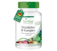 fairvital Complejo de vitamina B, de origen natural a partir de levadura, las 8 vitaminas B (B1, B2, B3, B5, B6, B7, B9, B12), VEGANO, 120 cápsulas, fáciles de tragar, con colina e inositol