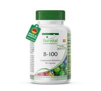 fairvital Complejo de vitamina B Forte, B-100, 90 cápsulas, todas las vitaminas B (B1, B2, B3, B5, B6, B7, B9, B12), especialmente ALTA DOSIS