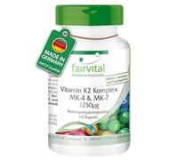fairvital Complejo de vitamina K2 MK-4 y MK-7: 1250 mcg de K2 por cápsula, 120 cápsulas, fáciles de tragar, ALTA DOSIS, VEGANO, MK-7