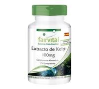 fairvital Comprimidos de algas marinas, 250 comprimidos, fáciles de tragar, 150 mcg de yodo natural procedente de extracto de algas pardas, ALTA DOSIS, vegano