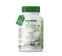 fairvital Comprimidos de cobre 2mg, ALTA DOSIS, complemento alimenticio de bisglicinato de cobre, vegano, 100 comprimidos, fáciles de tragar