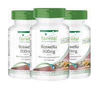 fairvital Comprimidos de incienso, extracto de Boswellia serrata, dosis diaria de 800mg, 360 comprimidos (3 x 120), incienso indio de alta dosis con un mínimo del 65% de ácidos boswélicos, vegano