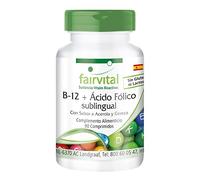 fairvital Comprimidos de vitamina B12 con ácido fólico sublinguales, 90 comprimidos, con 500 μg de vitamina B12, 100 μg de ácido fólico y vitamina C, rápida absorción a través de la mucosa bucal