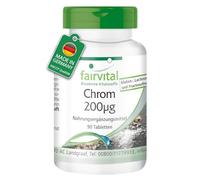 fairvital Cromo 200µg, 90 comprimidos, fáciles de tragar, con 200µg de cromo por comprimido, alta dosis, vegano, picolinato de cromo, oligoelemento esencial