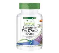 fairvital Extracto de corteza de lapacho 500mg, 90 cápsulas, fáciles de tragar, Pau D’Arco, ALTA DOSIS, VEGANO