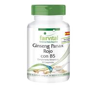 fairvital Extracto de ginseng rojo Panax + vitamina B5-90 comprimidos, con 600mg de extracto de ginseng coreano, ALTA DOSIS, VEGANO