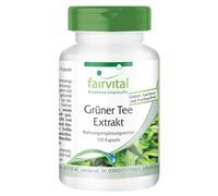 fairvital Extracto de té verde, 100 cápsulas, fáciles de tragar, polifenoles, catequinas, EGCG y cafeína, ALTA DOSIS, VEGANO, Camellia sinensis