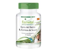 fairvital Garra del diablo y corteza de sauce, ALTA DOSIS, estandarizadas al 1,2% de harpagosidas y al 15% de salicina, veganas, extracto de Harpagophytum procumbens y Salix Alba, 90 cápsulas
