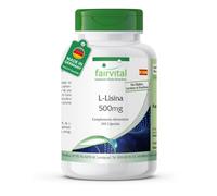 fairvital, L-lisina 500mg, 240 cápsulas, 1000mg al día, fáciles de tragar, de calidad contrastada y alta dosis, 100% veganas, fabricadas en Alemania