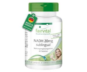 fairvital NADH 20mg sublingual, 60 comprimidos para chupar, ALTA DOSIS, coenzima 1, VEGANO