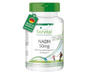 fairvital NADH 50mg, 60 cápsulas, fáciles de tragar, ALTA DOSIS, VEGANAS, coenzima 1, para 2 meses, de liberación retardada en DRCaps™