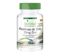 fairvital Picolinato de zinc 15mg, 60 comprimidos, fáciles de tragar, ALTA DOSIS, VEGANOS