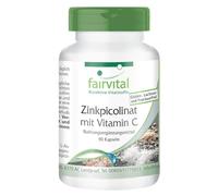 fairvital Picolinato de zinc con vitamina C, 90 cápsulas, fáciles de tragar, ALTA DOSIS, 10mg de zinc + 80mg de vitamina C por cápsula, VEGANO