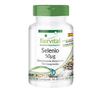 fairvital Selenio 50 mcg de levadura de selenio, 100 comprimidos, fáciles de tragar, ALTA DOSIS, VEGANOS