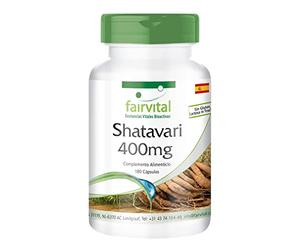 fairvital Shatavari 400mg cápsulas, 180 cápsulas, ALTA DOSIS, 400mg por cápsula, VEGANO, Asparagus racemosus, espárrago indio