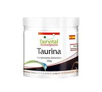 fairvital Taurina 250 g en polvo, dosis extra alta, con tiamina y ácido pantoténico, pura, sin aditivos, 100% vegana, para 4,5 meses, calidad certificada, fabricada en Alemania
