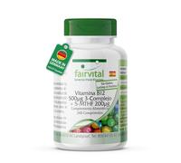 fairvital Vitamina B12 500 μg, complejo de 3 componentes + 5-MTHF 200 μg, 240 comprimidos, fáciles de tragar, de calidad contrastada y alta dosis, 100% veganos, fabricados en Alemania