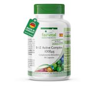 Fairvital | Vitamina B12 Complex 1000µg - VEGANA - Cianocobalamina + Metilcobalamina + Hidroxocobalamina - Dosis elevada - 90 Cápsulas - Calidad Alemana